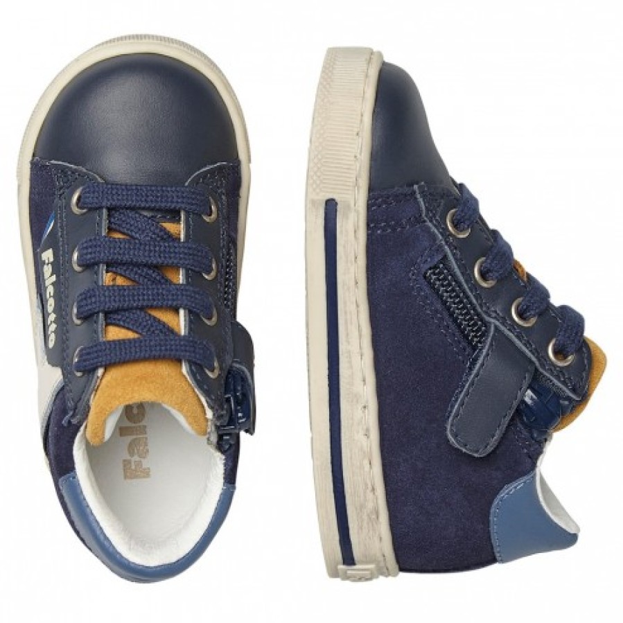 Boy FALCOTTO | Falcotto Solsal Zip - Leather And Suede Sneakers - Navy