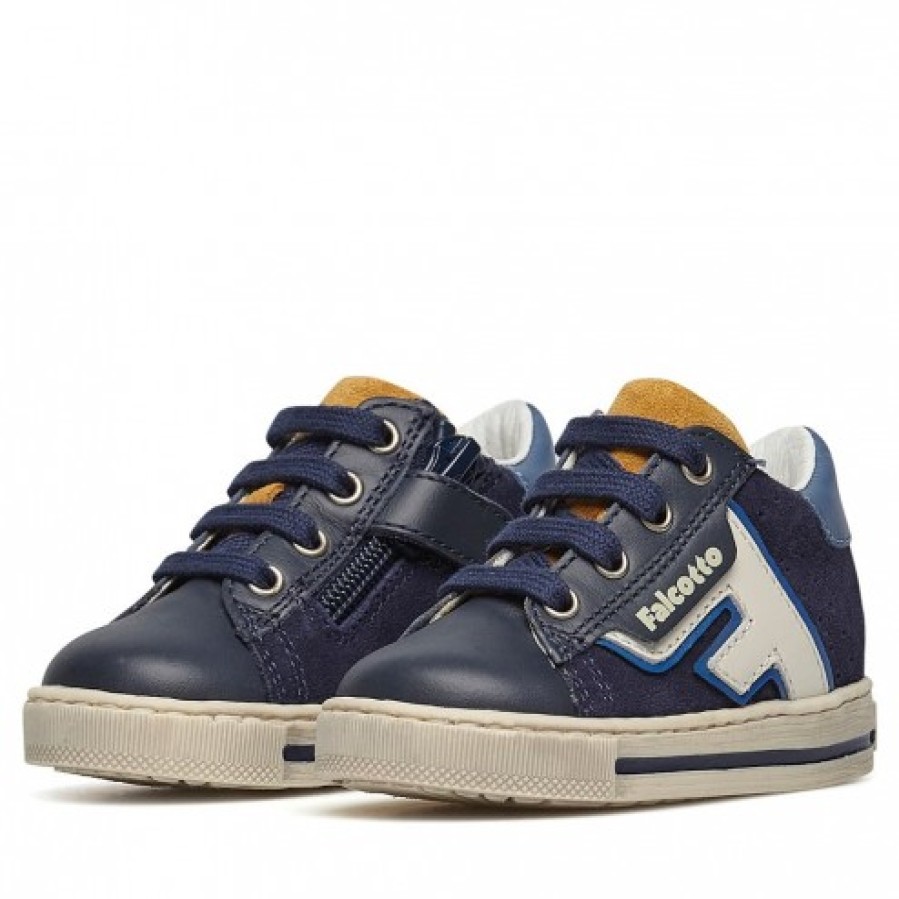 Boy FALCOTTO | Falcotto Solsal Zip - Leather And Suede Sneakers - Navy