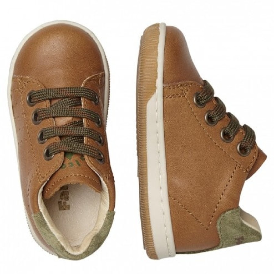 Boy FALCOTTO | Falcotto Adam - Leather And Suede Sneakers With Laces - Cognac-Army Green