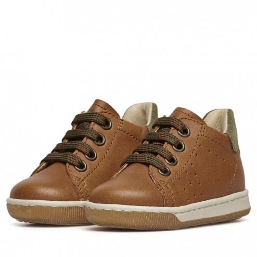 Boy FALCOTTO | Falcotto Adam - Leather And Suede Sneakers With Laces - Cognac-Army Green