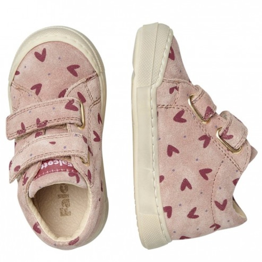 Girl FALCOTTO | Falcotto Snopes Vl - Suede Sneakers With Hearts Print - Pink