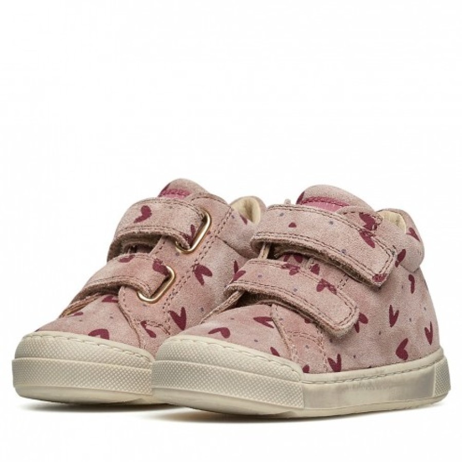 Girl FALCOTTO | Falcotto Snopes Vl - Suede Sneakers With Hearts Print - Pink