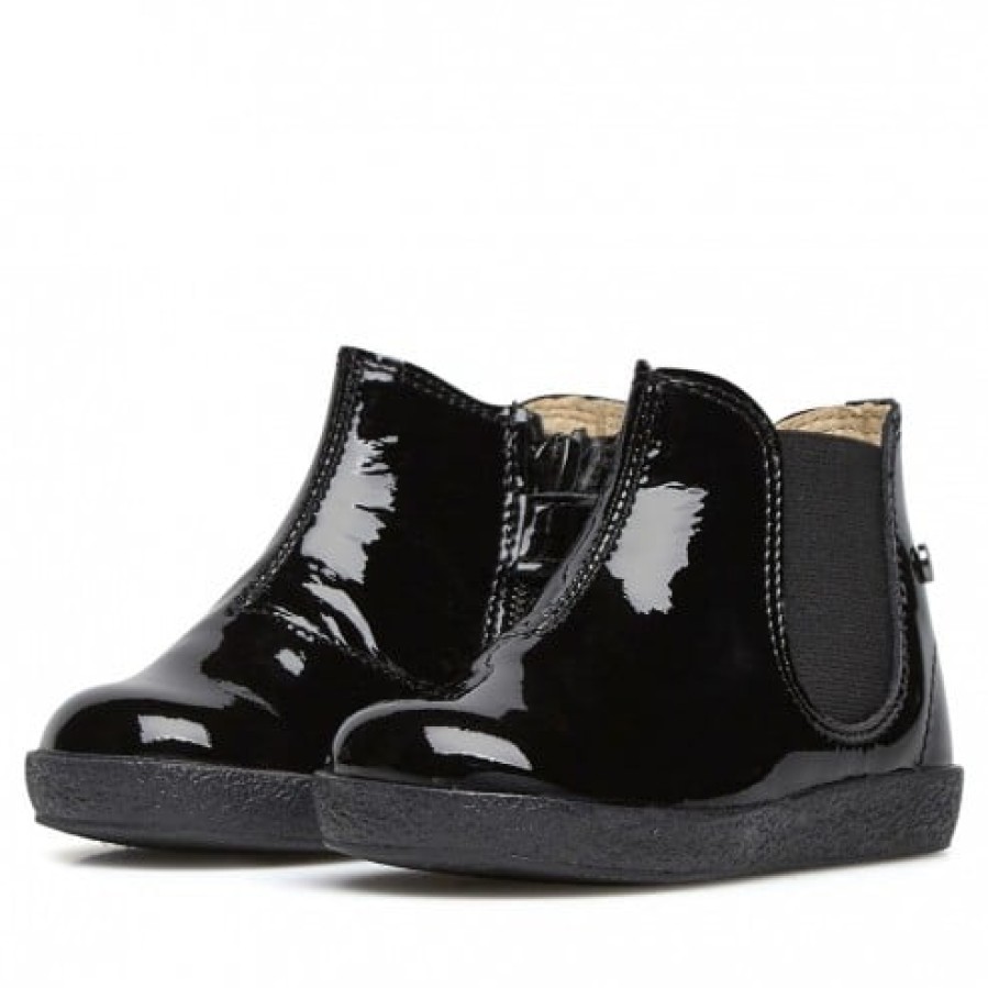 Girl FALCOTTO | Falcotto Calvin - Patent Leather Beatle Boots - Black