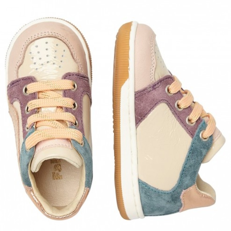 Girl FALCOTTO | Falcotto Abeia - Leather And Patent Leather Sneakers - Powder Pink-Mint