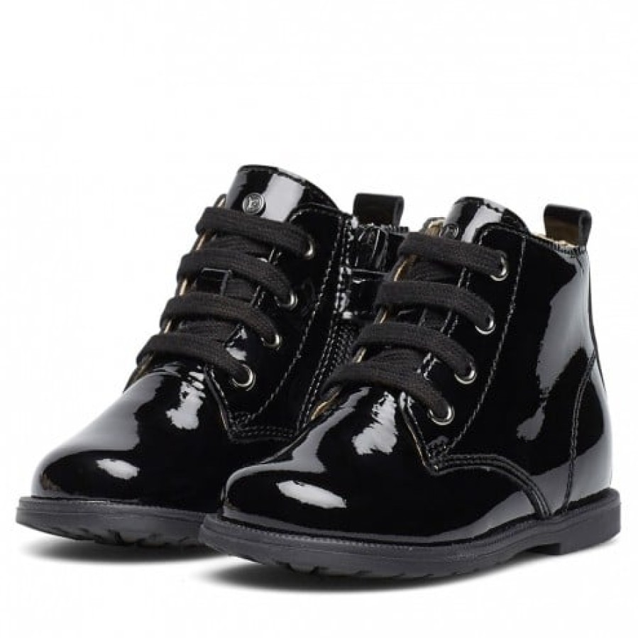 Girl FALCOTTO | Falcotto Robin New - Patent Leather Ankle Boot With Laces And Zip - Black