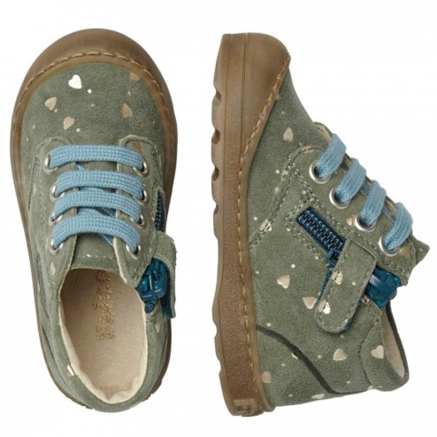 Girl FALCOTTO | Falcotto Labloom Zip - Suede Sneakers - Green-Light Blue