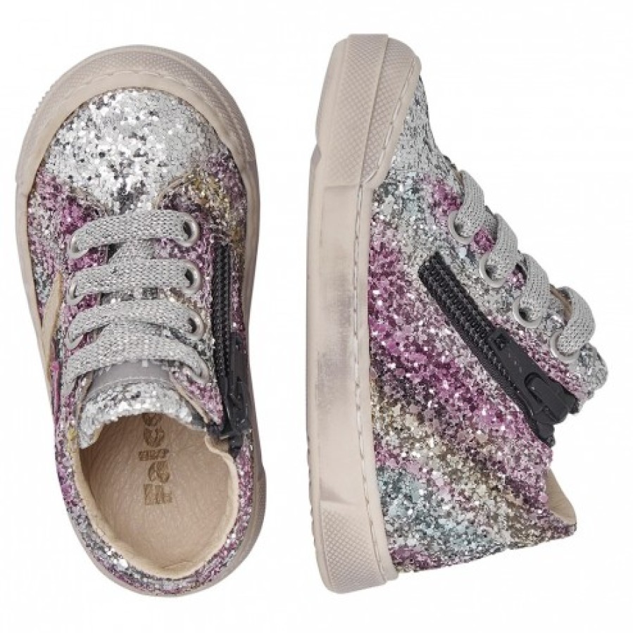 Girl FALCOTTO | Falcotto Moosy Zip 2 - Leather Sneakers With Glitter - Silver-Fucsia