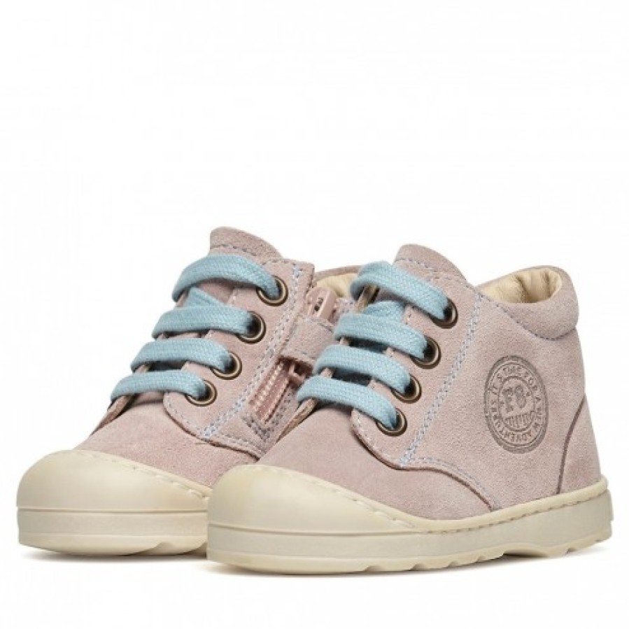 Girl FALCOTTO | Falcotto Labloom Zip - Suede Sneakers - Powder Pink-Light Blue