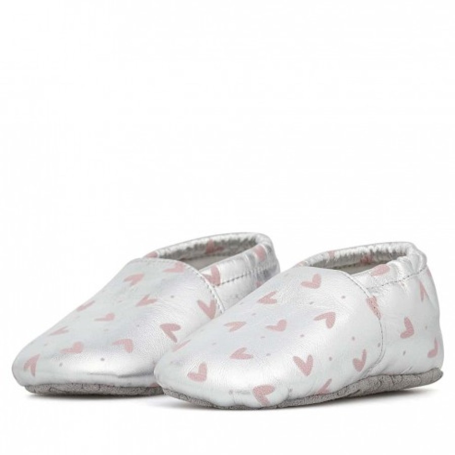 Girl FALCOTTO | Falcotto Bumbly - Metallic Leather Crib Shoes - Silver