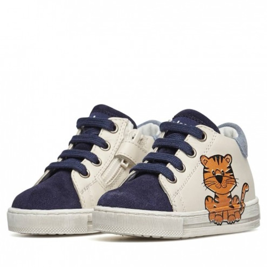 Boy FALCOTTO | Falcotto Filisi Zip - Leather And Suede Sneakers - Navy-Milk