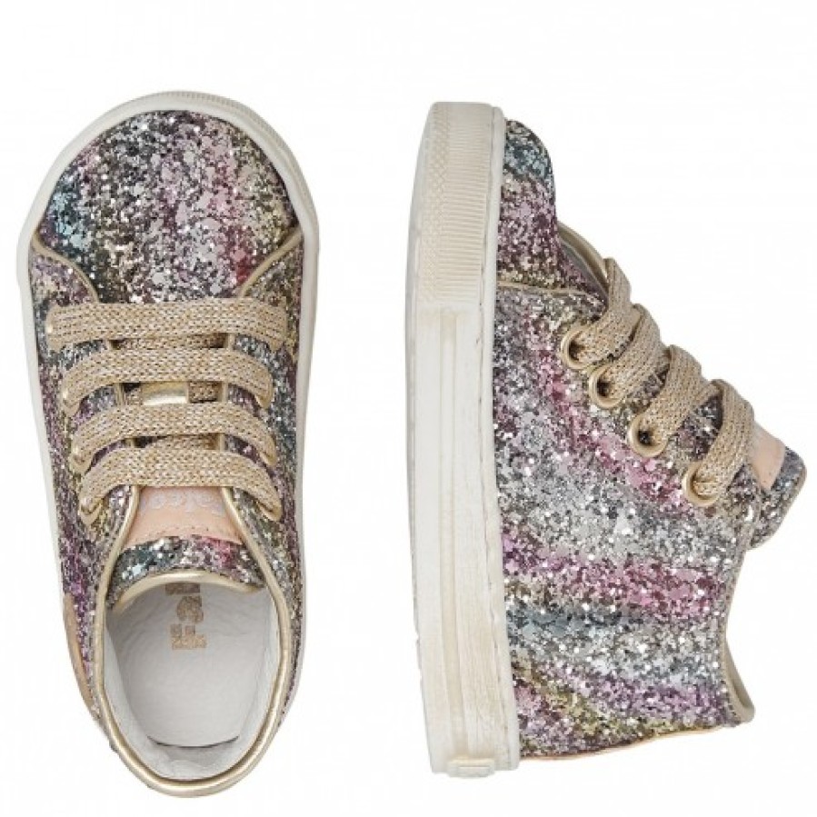 Girl FALCOTTO | Falcotto Magic - Leather Sneakers With Glitter - Platinum-Fucsia