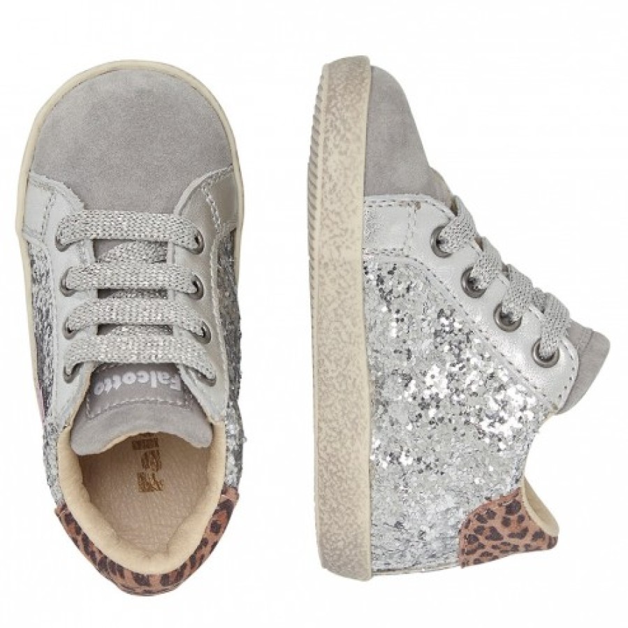 Girl FALCOTTO | Falcotto Alnoite High - Leather And Velour Sneakers - Silver-Grey