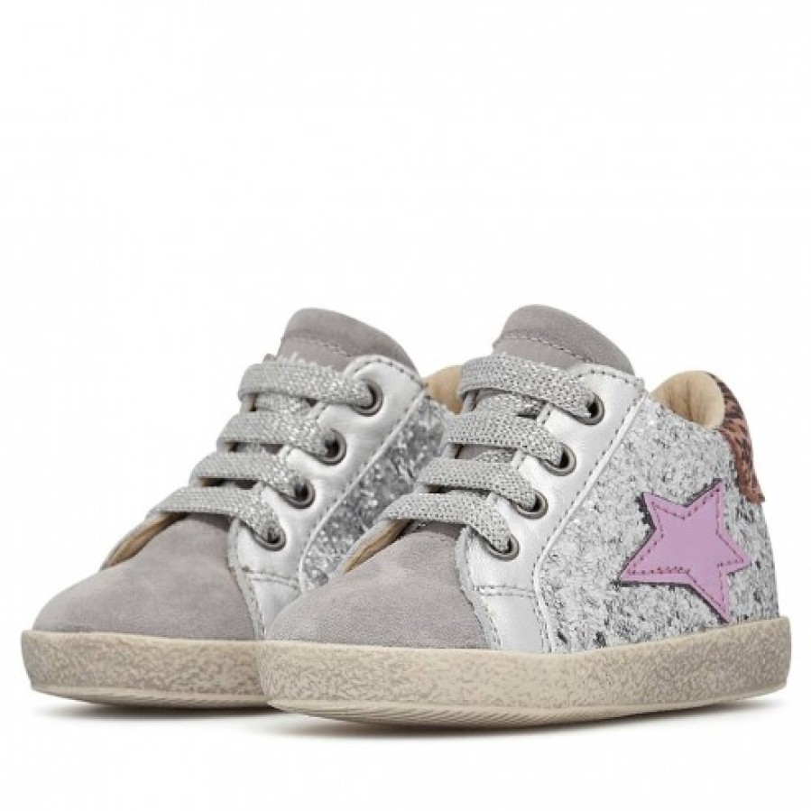 Girl FALCOTTO | Falcotto Alnoite High - Leather And Velour Sneakers - Silver-Grey