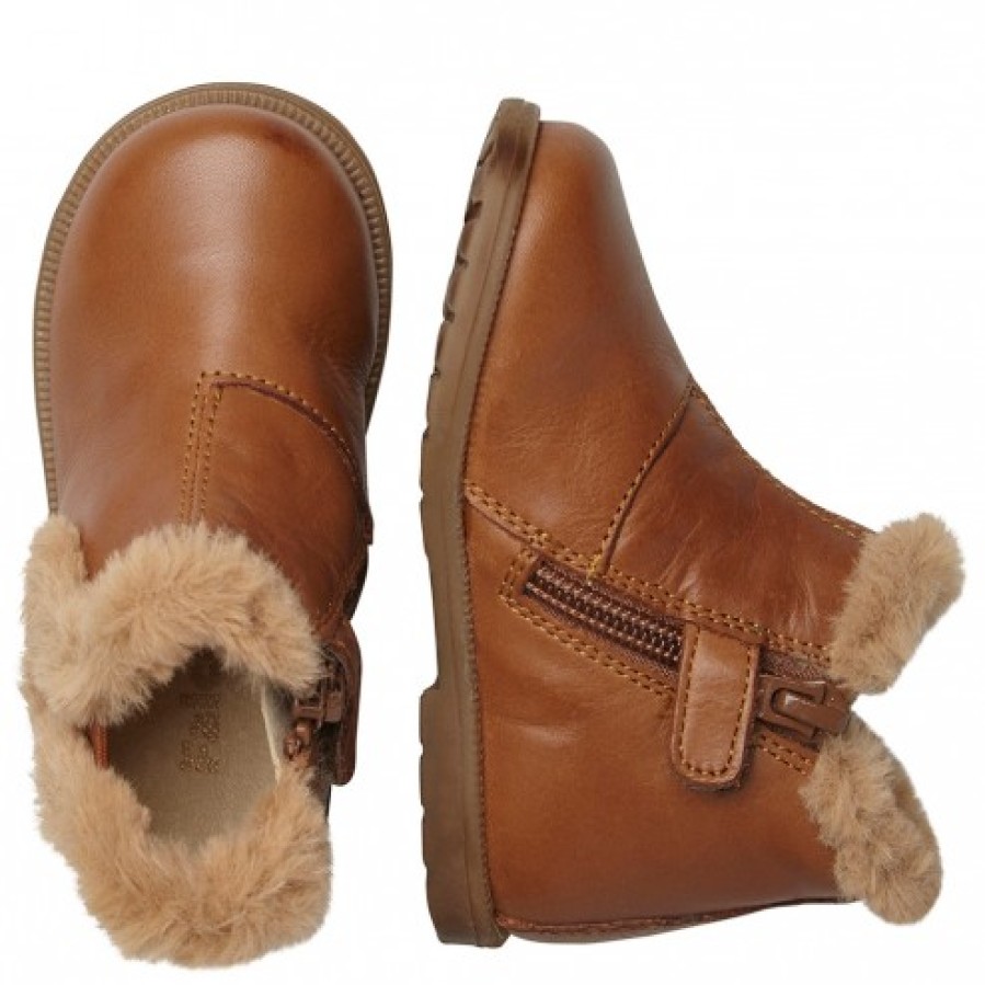 Girl FALCOTTO | Falcotto Winter Wood Fur - Leather Ankle Boots With Fur Detailing - Cognac