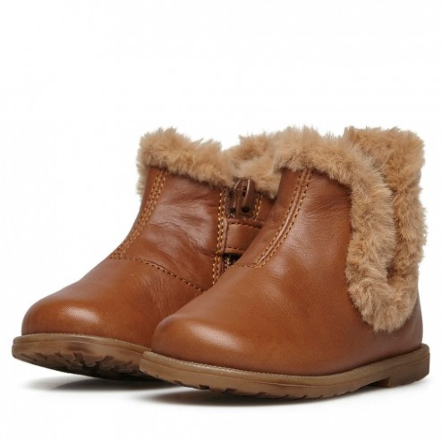 Girl FALCOTTO | Falcotto Winter Wood Fur - Leather Ankle Boots With Fur Detailing - Cognac