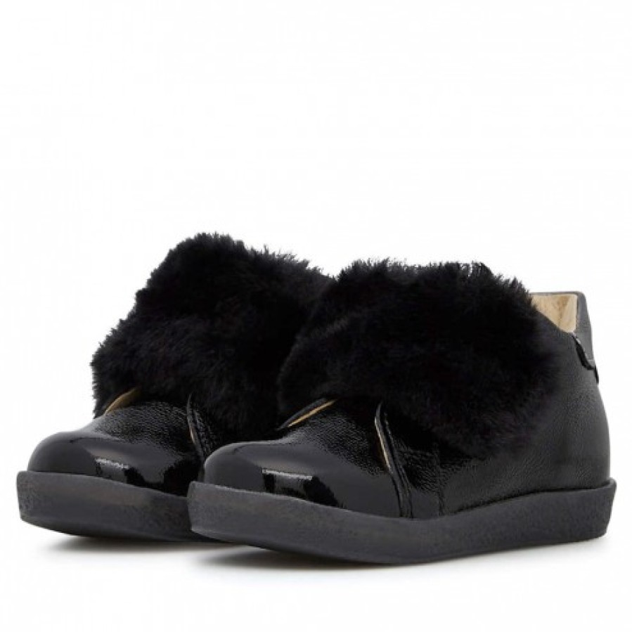 Girl FALCOTTO | Falcotto Cora - Leather Sneakers With Fur Detailing - Black