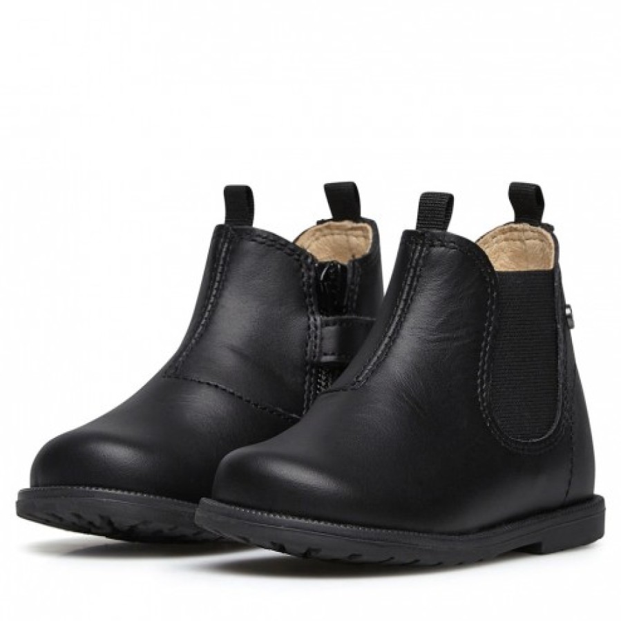 Girl FALCOTTO | Falcotto Winter Wood - Nappa Leather Beatle Boots With Zip - Black