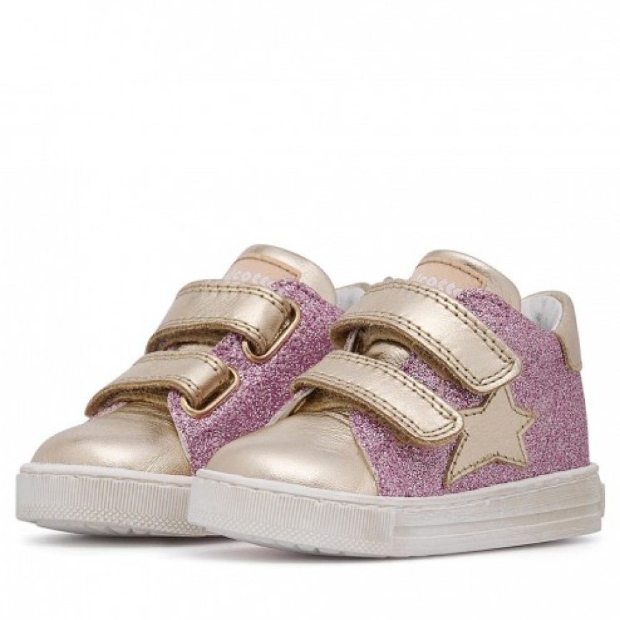 Girl FALCOTTO | Falcotto Sasha Vl - Leather Sneakers With Glitter - Pink-Platinum