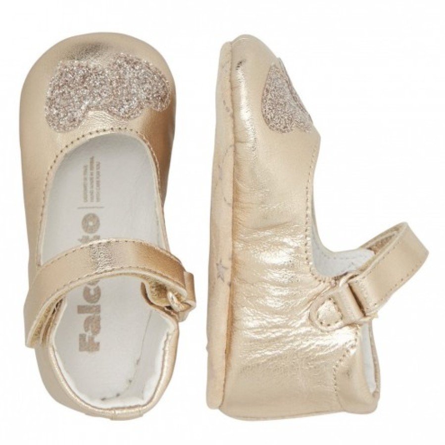 Girl FALCOTTO | Falcotto Cupie - Metallic Leather Crib Shoes - Platinum