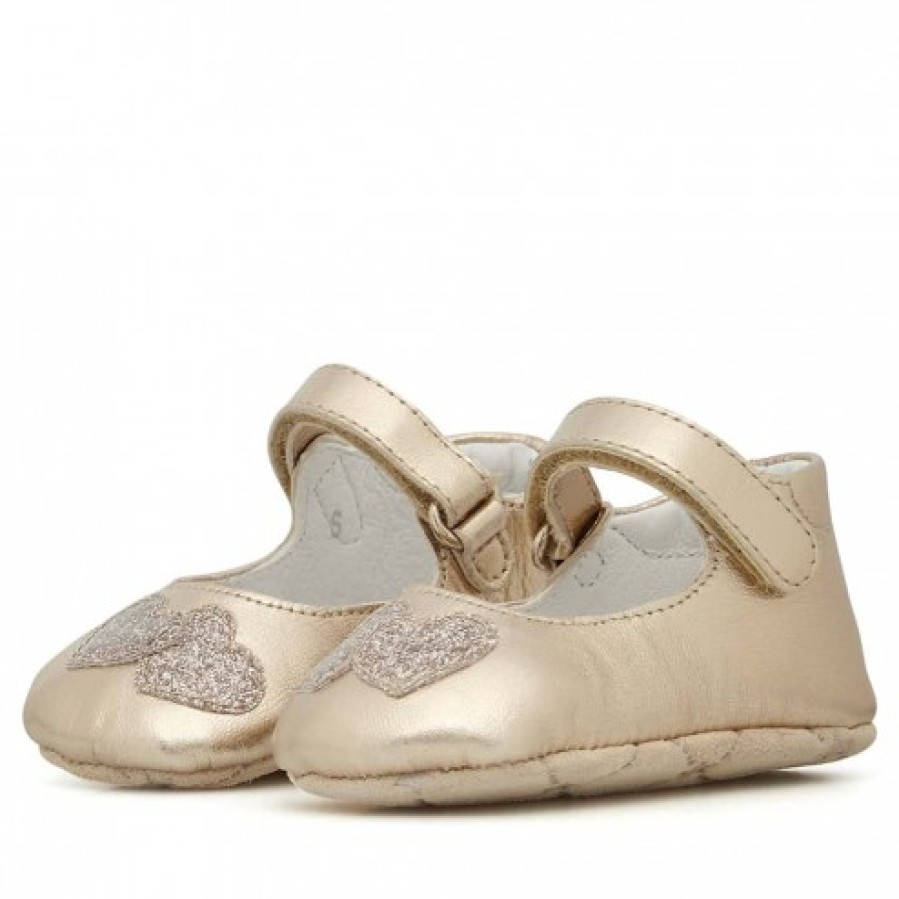 Girl FALCOTTO | Falcotto Cupie - Metallic Leather Crib Shoes - Platinum