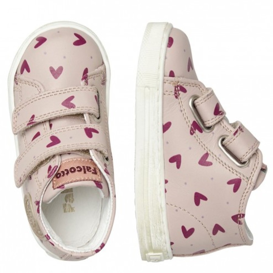 Girl FALCOTTO | Falcotto Michael - Leather Sneakers With Hearts Print - Powder Pink