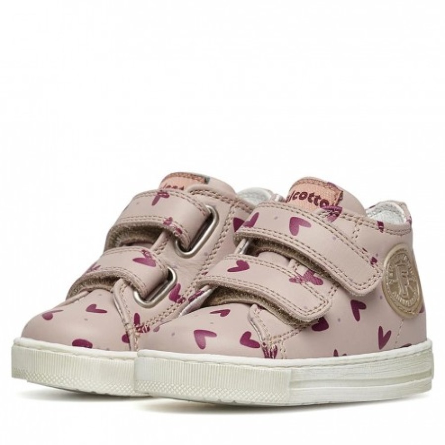 Girl FALCOTTO | Falcotto Michael - Leather Sneakers With Hearts Print - Powder Pink