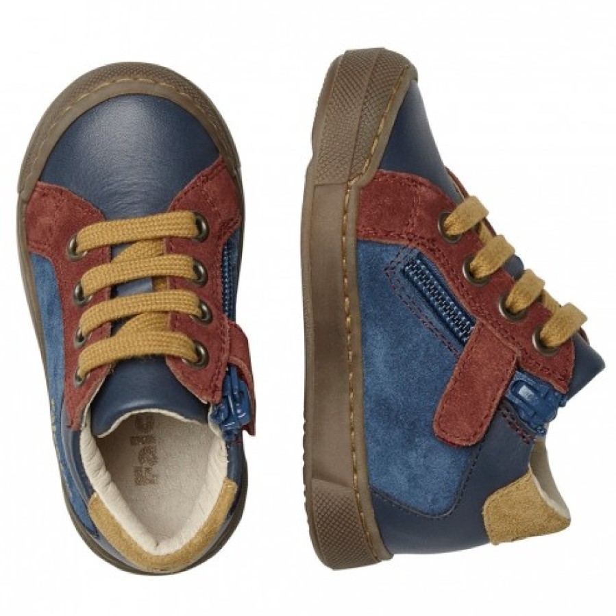 Boy FALCOTTO | Falcotto Patiula Zip - Leather And Suede Sneakers - Navy-Orange