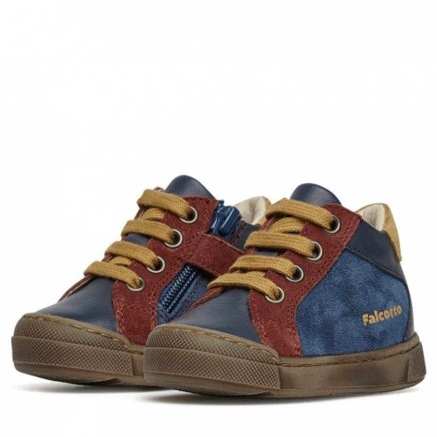 Boy FALCOTTO | Falcotto Patiula Zip - Leather And Suede Sneakers - Navy-Orange