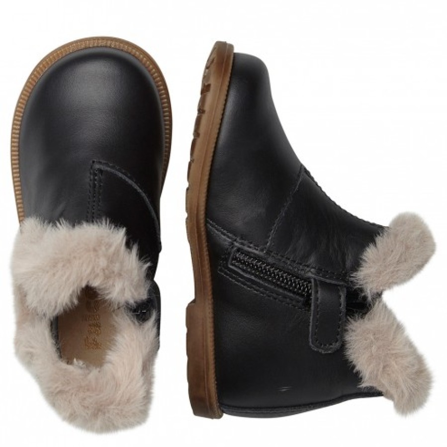 Girl FALCOTTO | Falcotto Winter Wood Fur - Leather Ankle Boots With Fur Detailing - Black