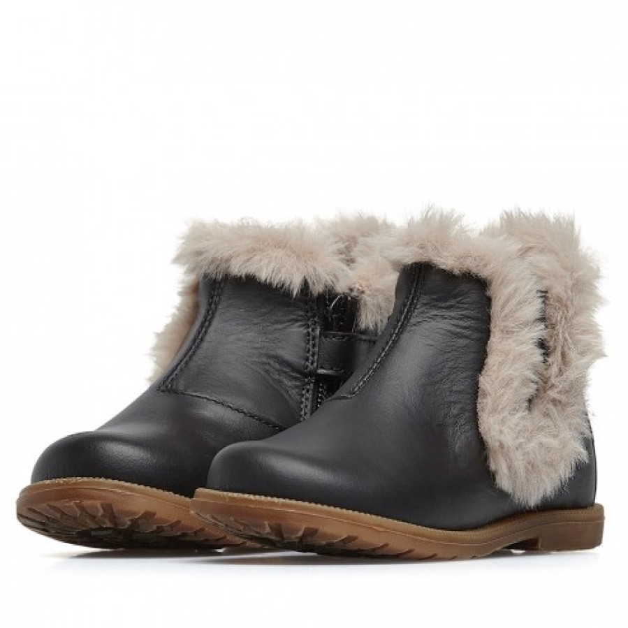 Girl FALCOTTO | Falcotto Winter Wood Fur - Leather Ankle Boots With Fur Detailing - Black