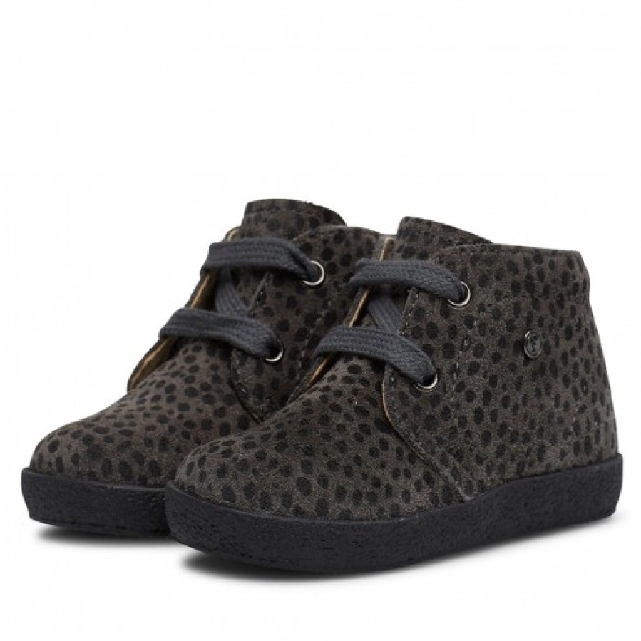 Girl FALCOTTO | Falcotto Conte - Lace-Up Suede Shoes With A Pony Print - Charcoal Grey