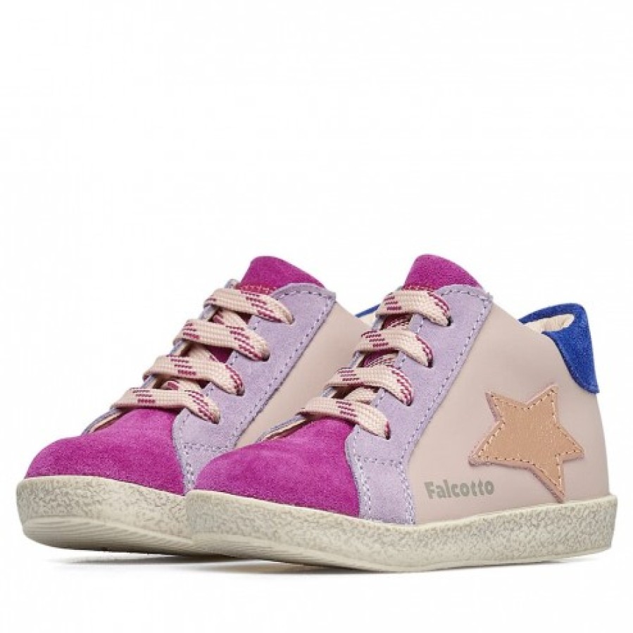 Girl FALCOTTO | Falcotto Alnoite High - Leather And Velour Sneakers - Powder Pink-Fuchsia