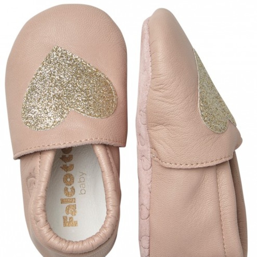 Girl FALCOTTO | Falcotto Poppy - Crib Shoes With Glittery Heart - Powder Pink