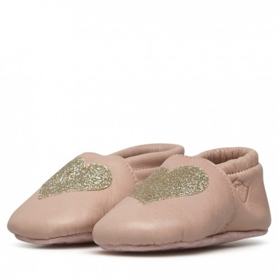 Girl FALCOTTO | Falcotto Poppy - Crib Shoes With Glittery Heart - Powder Pink