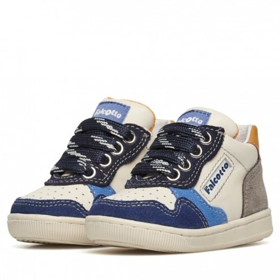 Boy FALCOTTO | Falcotto Klip. - Leather And Suede Sneakers - Milk-Navy